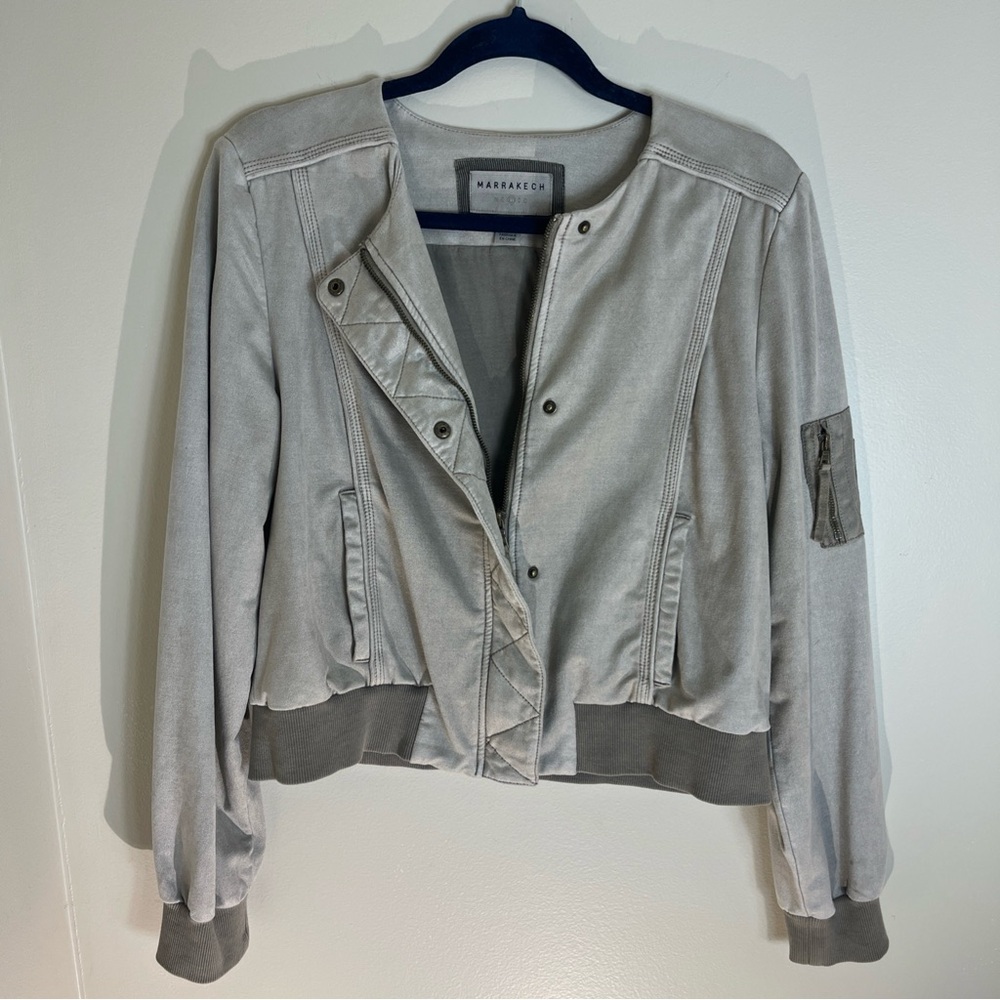 Anthropologie Marrakech Gray Utility Jacket with Ribbed Waistband
